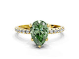 Yellow gold Fancy Green Pear Cut Diamond Solitaire Ring with Four-Prong Setting and Pavé Band_3