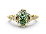 Yellow gold Fancy Green Pear Cut Diamond Solitaire Ring with Hidden Halo and Pavé Band_27
