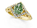 Yellow gold Fancy Green Pear Cut Diamond Solitaire Ring with Hidden Halo and Pavé Band_28