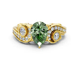 Yellow gold Fancy Green Pear Cut Diamond Solitaire Ring with Milgrain Pavé Band and Four-Prong Setting_170