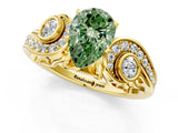 Yellow gold Fancy Green Pear Cut Diamond Solitaire Ring with Milgrain Pavé Band and Four-Prong Setting_171