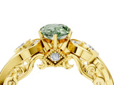 Yellow gold Fancy Green Pear Cut Diamond Solitaire Ring with Milgrain Pavé Band and Four-Prong Setting_174
