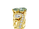 Yellow gold Fancy Green Pear Cut Diamond Solitaire Ring with Milgrain Pavé Band and Four-Prong Setting_175
