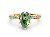 Yellow gold Fancy Green Pear Cut Diamond Solitaire Ring with Pavé Band and Four-Prong Setting_44