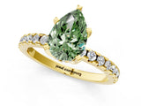 Yellow gold Fancy Green Pear Cut Diamond Solitaire Ring with Pavé Band and Four-Prong Setting_45