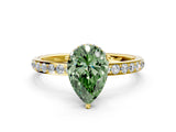 Yellow gold Fancy Green Pear Cut Diamond Solitaire Ring with Pavé Band and Hidden Halo_21