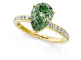 Yellow gold Fancy Green Pear Cut Diamond Solitaire Ring with Pavé Band and Hidden Halo_22