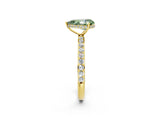 Yellow gold Fancy Green Pear Cut Diamond Solitaire Ring with Pavé Band and Hidden Halo_23