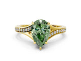 Yellow gold Fancy Green Pear Cut Diamond Solitaire Ring with Pavé Band and Prong Setting_12