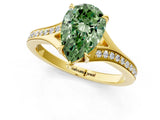 Yellow gold Fancy Green Pear Cut Diamond Solitaire Ring with Pavé Band and Prong Setting_13