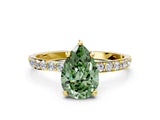 Yellow gold Fancy Green Pear Cut Diamond Solitaire Ring with Pave Band and Four Prong Setting_71