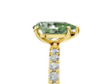 Yellow gold Fancy Green Pear Cut Diamond Solitaire Ring with Pave Band and Four Prong Setting_76