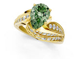 Yellow gold Fancy Green Pear Cut Diamond Solitaire Ring with Prong Setting and Twisted Pavé Band_1