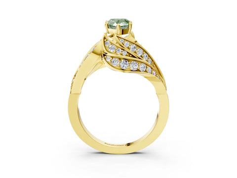 Yellow gold Fancy Green Pear Cut Diamond Solitaire Ring with Prong Setting and Twisted Pavé Band_3