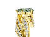Yellow gold Fancy Green Pear Cut Diamond Solitaire Ring with Prong Setting and Twisted Pavé Band_5