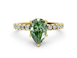 Yellow gold Fancy Green Pear Cut Diamond Solitaire Ring with Round  Pavé Band and Four-Prong Setting_36