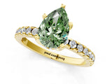 Yellow gold Fancy Green Pear Cut Diamond Solitaire Ring with Round  Pavé Band and Four-Prong Setting_37