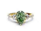 Yellow gold Fancy Green Pear Cut Diamond Solitaire Ring with Side Stones and Four-Prong Setting_56