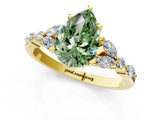 Yellow gold Fancy Green Pear Cut Diamond Solitaire Ring with Side Stones and Four-Prong Setting_57