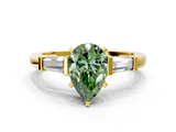 Yellow gold Fancy Green Pear  Cut Diamond Solitaire Ring with Tapered Baguette Accents and Four-Prong Setting_44