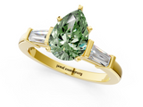 Yellow gold Fancy Green Pear  Cut Diamond Solitaire Ring with Tapered Baguette Accents and Four-Prong Setting_45