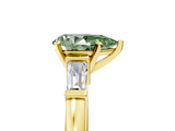 Yellow gold Fancy Green Pear  Cut Diamond Solitaire Ring with Tapered Baguette Accents and Four-Prong Setting_49