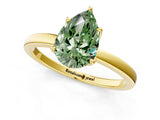 Yellow gold Fancy Green Pear Cut Diamond Solitaire Ring with Thin Band and Prong Setting_13