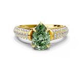 Yellow gold Fancy Green Pear Cut Diamond Solitaire Ring with Three-Row Pavé Band and Four-Prong Setting_37