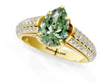Yellow gold Fancy Green Pear Cut Diamond Solitaire Ring with Three-Row Pavé Band and Four-Prong Setting_38