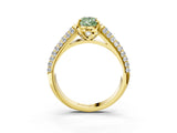 Yellow gold Fancy Green Pear Cut Diamond Solitaire Ring with Three-Row Pavé Band and Four-Prong Setting_40