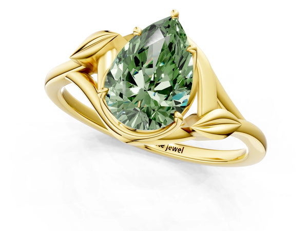 Yellow Gold Pear-Shaped Leaf Bypass Solitaire Engagement Ring Setting for Fancy Green Center