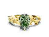 Yellow gold Fancy Green Pear Cut Diamond Solitaire Ring with Twisted Band and Prong Setting_220