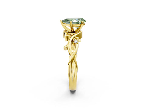 Yellow gold Fancy Green Pear Cut Diamond Solitaire Ring with Twisted Band and Prong Setting_222