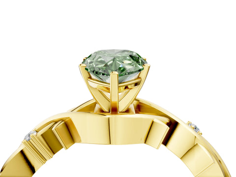 Yellow gold Fancy Green Pear Cut Diamond Solitaire Ring with Twisted Band and Prong Setting_224