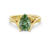 Yellow gold Fancy Green Pear Cut Diamond Solitaire Twist Band Prong Setting Ring_55