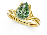 Yellow gold Fancy Green Pear Cut Diamond Solitaire Twist Band Prong Setting Ring_56