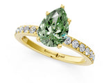 Yellow gold Fancy Green Pear  Cut Diamond Solitaire with Pave Band and Four-Prong Setting 1