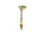 Yellow gold Fancy Green Pear  Cut Diamond Solitaire with Pave Band and Four-Prong Setting 2