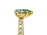 Yellow gold Fancy Green Pear  Cut Diamond Solitaire with Pave Band and Four-Prong Setting 5