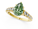 Yellow gold Fancy Green Pear  Cut Diamond Solitaire with Pave Band and Four-Prong Setting_112