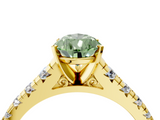 Yellow gold Fancy Green Pear  Cut Diamond Solitaire with Pave Band and Four-Prong Setting_115