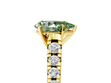 Yellow gold Fancy Green Pear  Cut Diamond Solitaire with Pave Band and Four-Prong Setting_116