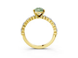 Yellow gold Fancy Green Pear Cut Diamond Solitaire with Side Stones, Pave Band, Four-Prong Setting_100