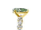 Yellow gold Fancy Green Pear Cut Diamond Solitaire with Side Stones, Pave Band, Four-Prong Setting_102