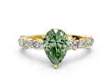Yellow gold Fancy Green Pear Cut Diamond Solitaire with Side Stones, Pave Band, Four-Prong Setting_97