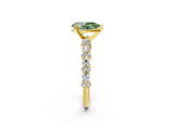 Yellow gold Fancy Green Pear Cut Diamond Solitaire with Side Stones, Pave Band, Four-Prong Setting_99