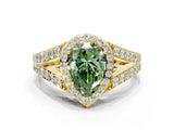 Yellow gold Fancy Green Pear Cut Diamond Split Shank Halo Ring with Four-Prong Setting_58
