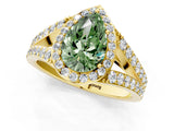Yellow gold Fancy Green Pear Cut Diamond Split Shank Halo Ring with Four-Prong Setting_59