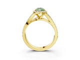 Yellow gold Fancy Green Pear Cut Diamond Split Shank Halo Ring with Four-Prong Setting_61