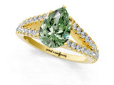 Yellow gold Fancy Green Pear Cut Diamond Split Shank Pavé Engagement Ring with Four-Prong Setting_104